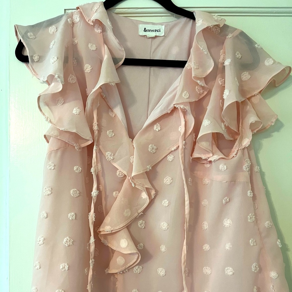 Pink Ruffle Neck Blouse.
